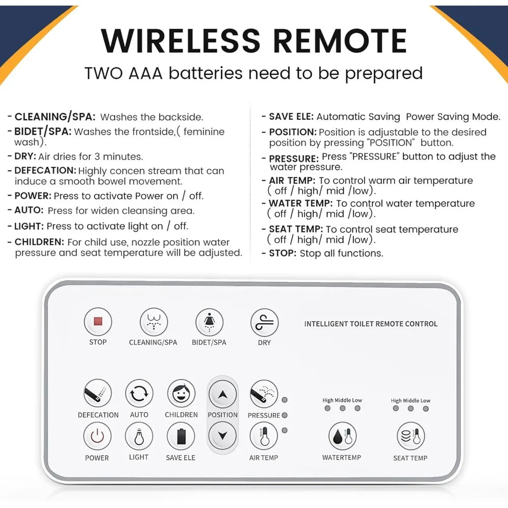 Electric Heated Bidet Toilet Seat (fits elongated toilet bowls)